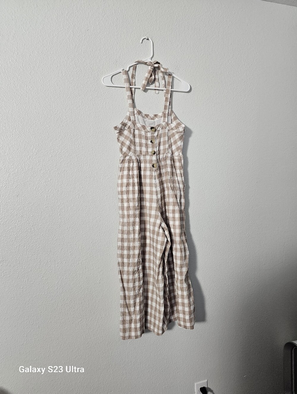 Free People Beige Plaid Jumpsuit Sz 4 - Picture 10 of 13